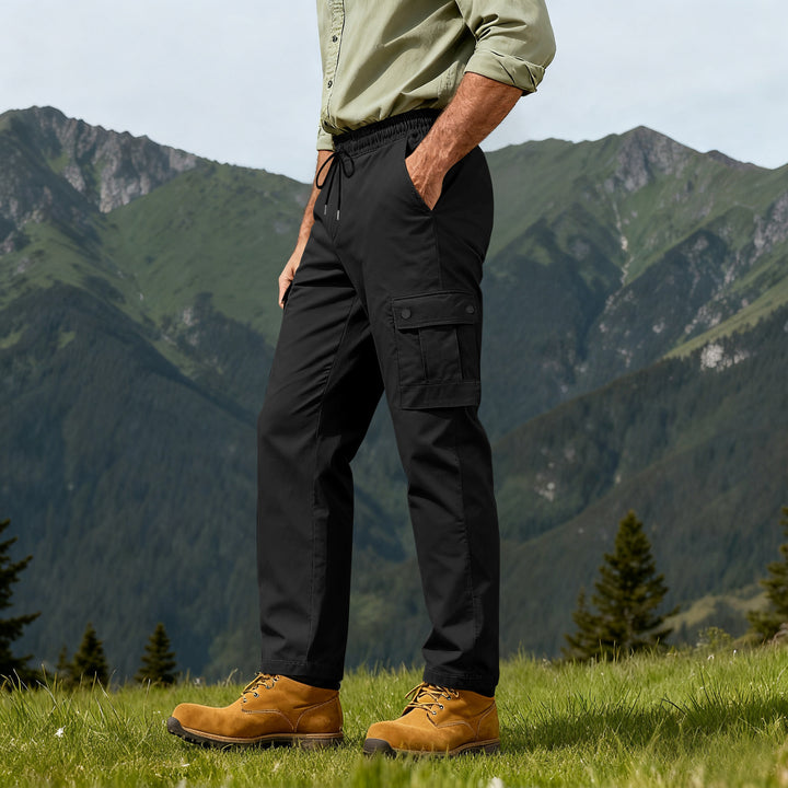 Herren Outdoor-Cargohose mit elastischem Tunnelzugbund und Druckknopf-Taschen – Bravaro