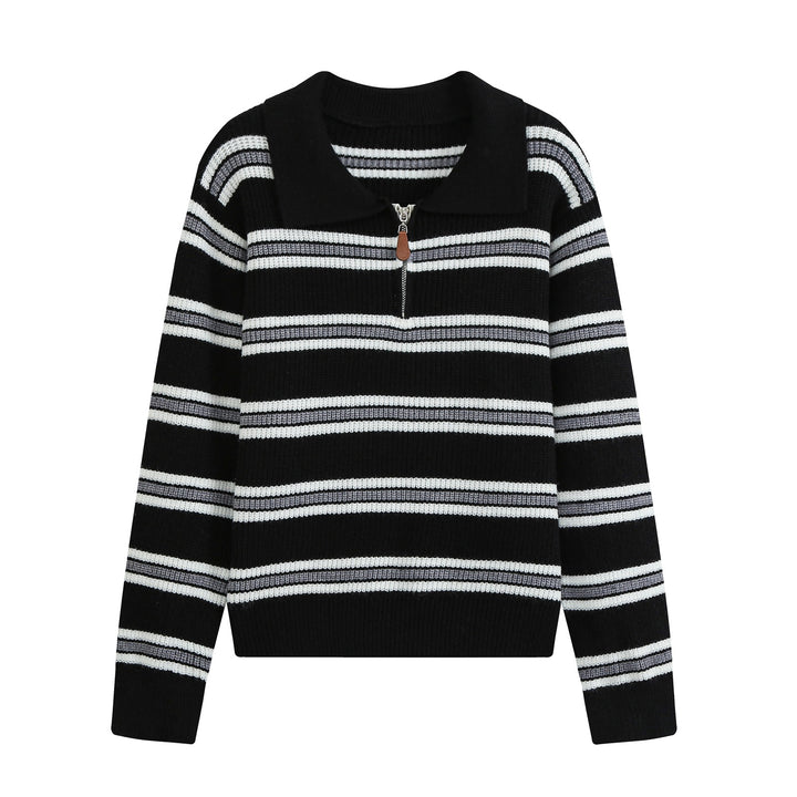 Damen Gestreifter Troyer-Pullover mit Reißverschluss und Polokragen Echo Archiv