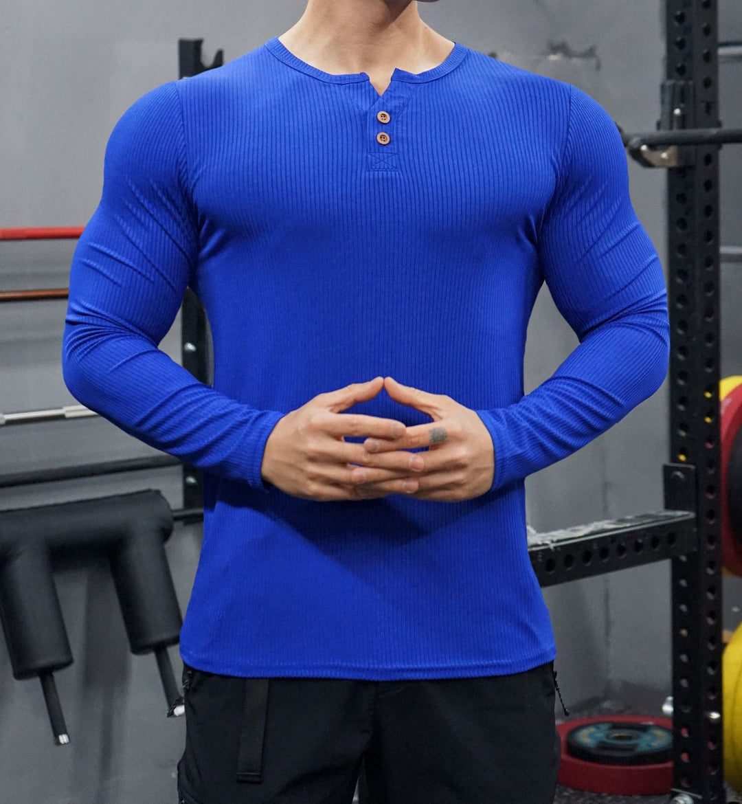 Herren Langarm Henley-Shirt mit strukturiertem Rippdesign Echoarchiv