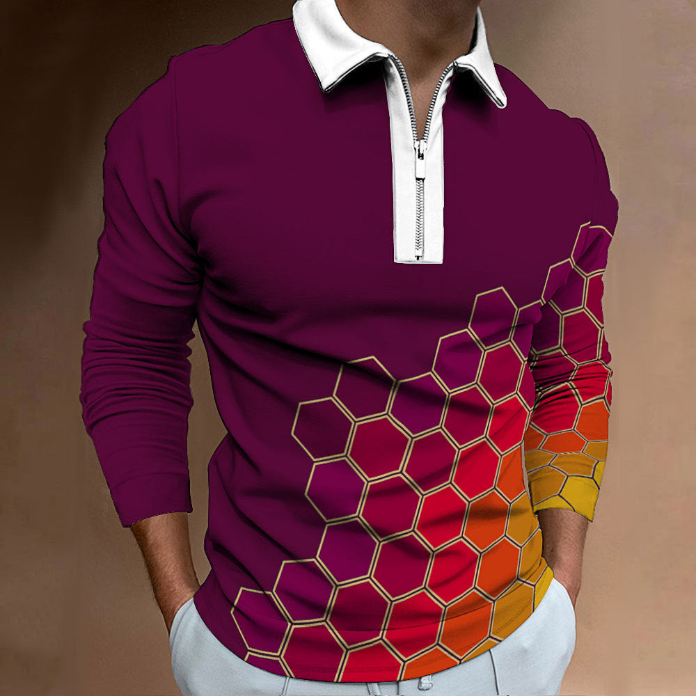 Herren Polo-Shirt mit modernem Wabenmuster und kontrastierendem Reißverschluss Echoarchiv