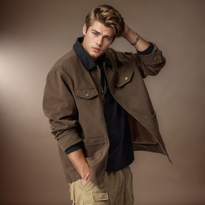 Herren lässige Utility-Jacke mit praktischen Klappentaschen und Reißverschluss Echoarchiv