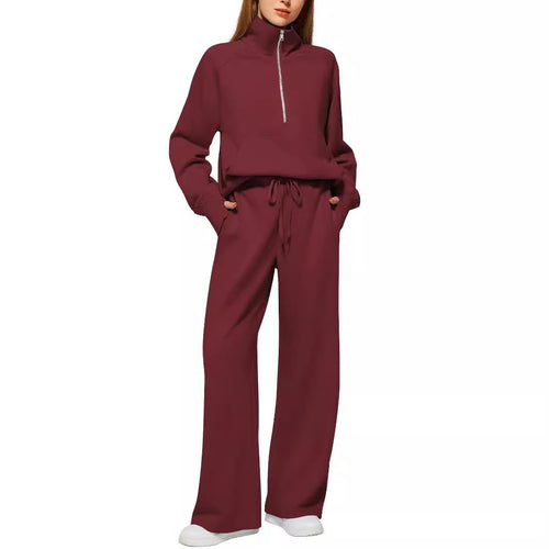 Damen nan halbzip Lounge-Set mit hohem Stehkragen, Kängurutasche und weiten Highwaist-Jogginghose Echo Archiv