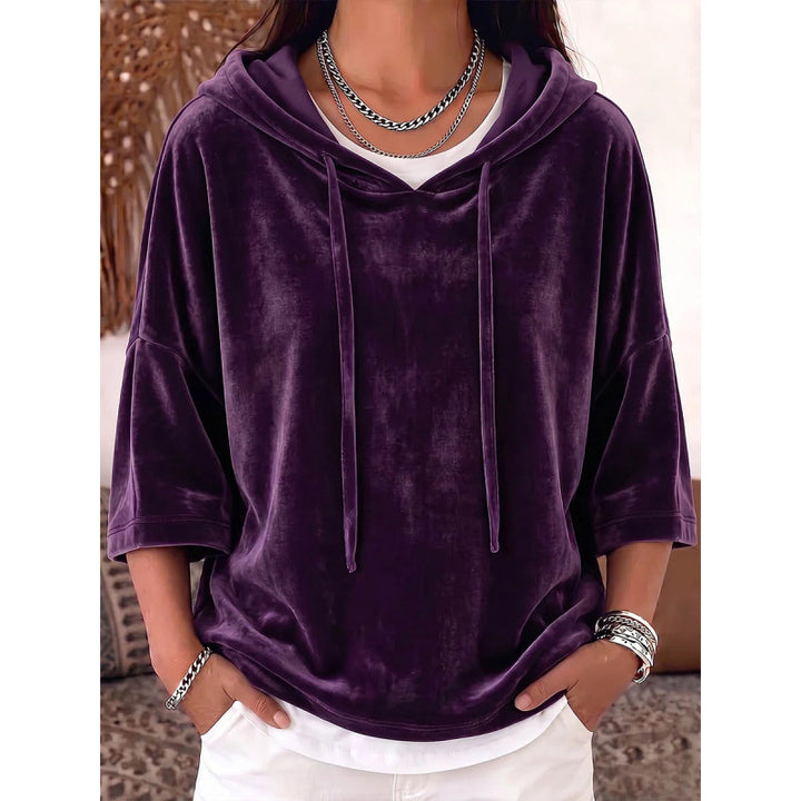 Damen Oversize Samt-Halbarm-Hoodie mit Kordelzug und Taschen Echoarchiv