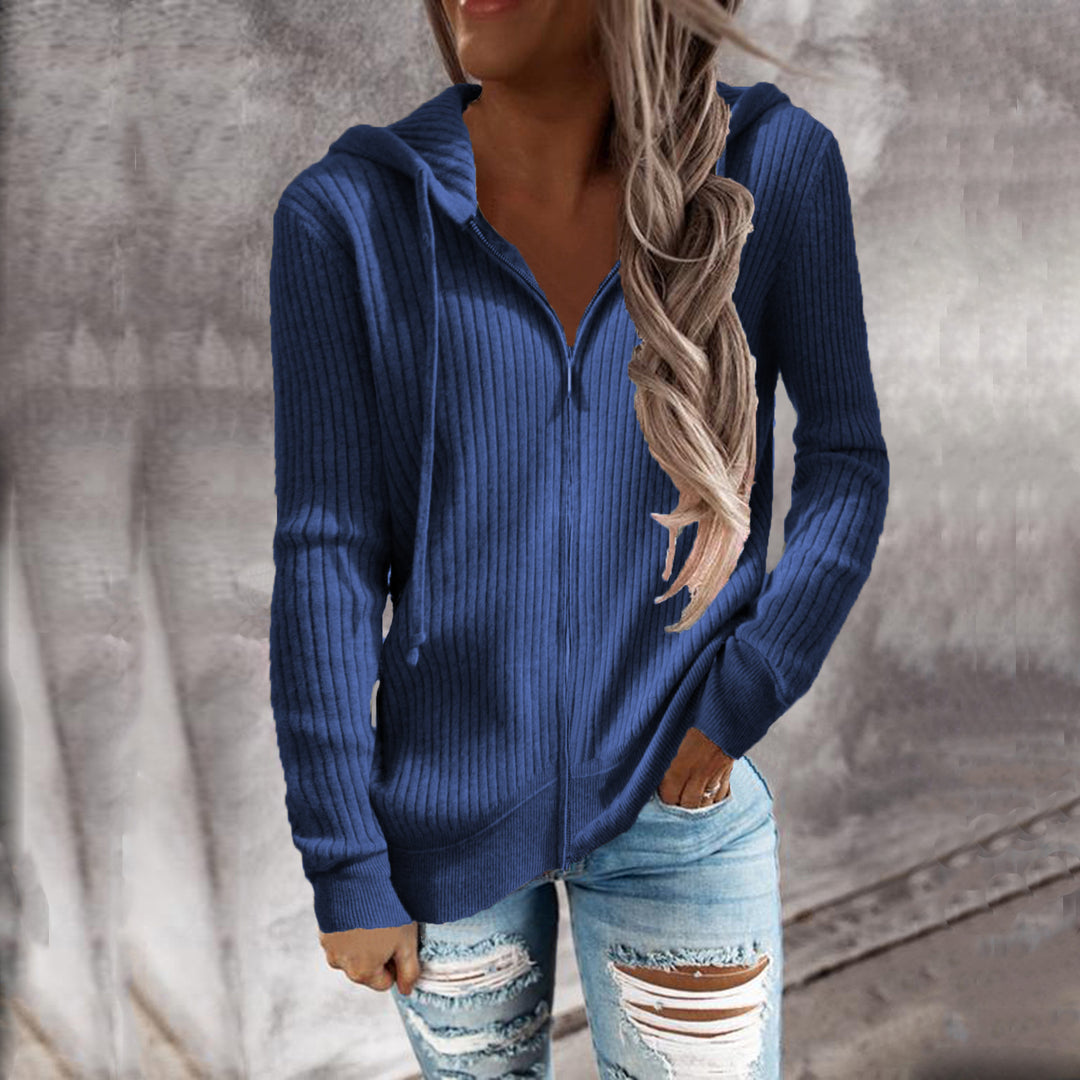Damen Gerippter Kapuzenpullover mit Reißverschluss und Eingrifftaschen Echoarchiv