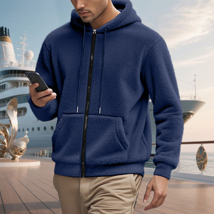 Herren Teddy-Fleece-Kapuzenjacke mit durchgehendem Reißverschluss und Kängurutaschen Echoarchiv