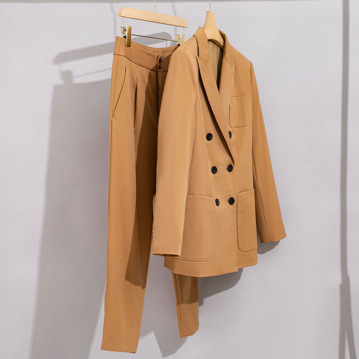 Damen Doppelreihiges Blazer‑Hosen‑Set aus Wollmischung mit legerem Oversize‑Blazer und hochtaillierter Bundfaltenhose Echoarchiv