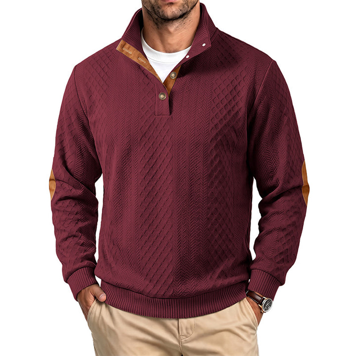 Herren Feinstrukturierter Troyer-Pullover mit Kragenbesatz und Ellbogen-Patches – Norvane