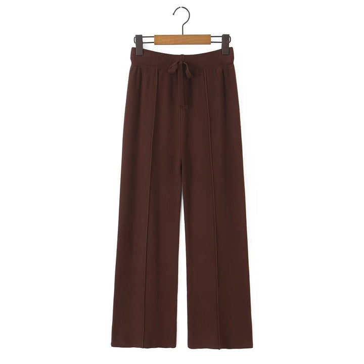 Damen weite Strickhose mit hoher Taille, sichtbarer Bügelfalte und Kordelzugbund Echo Archiv