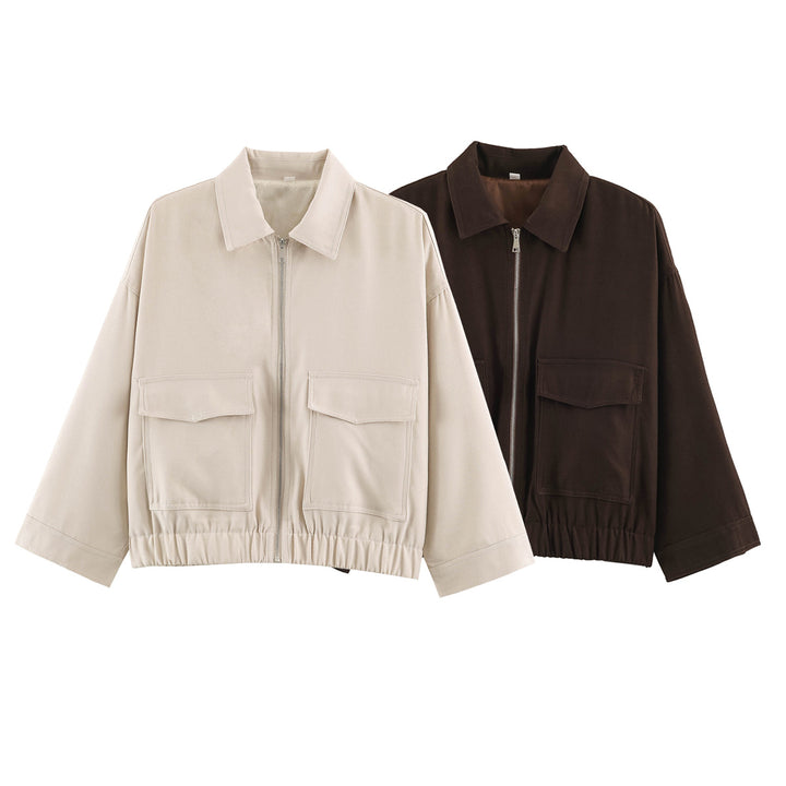 Damen Oversize Kurzjacke mit Metallreißverschluss, großen Pattentaschen und elastischem Saum Echo Archiv