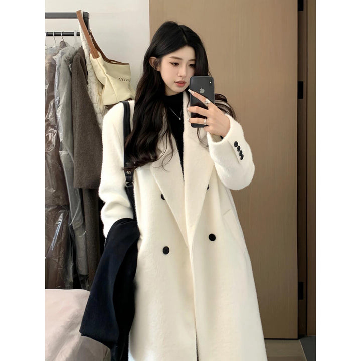 Damen Doppelreihiger Wollmantel mit weitem Oversize‑Schnitt Echoarchiv