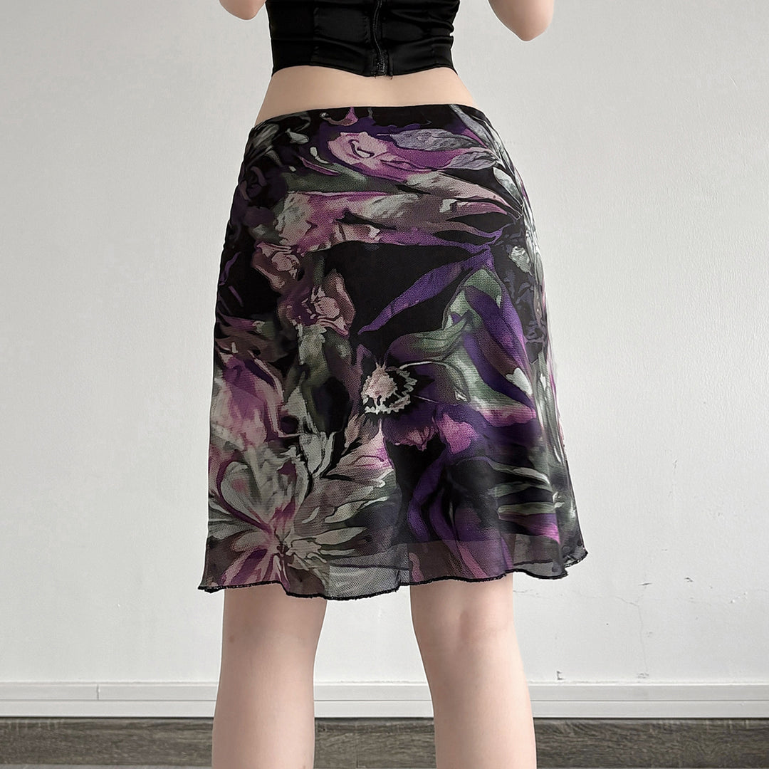 Damen Blumenmuster Midirock mit elastischem Bund und schwingendem Saum Echo Archiv