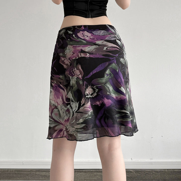 Damen Blumenmuster Midirock mit elastischem Bund und schwingendem Saum Echo Archiv