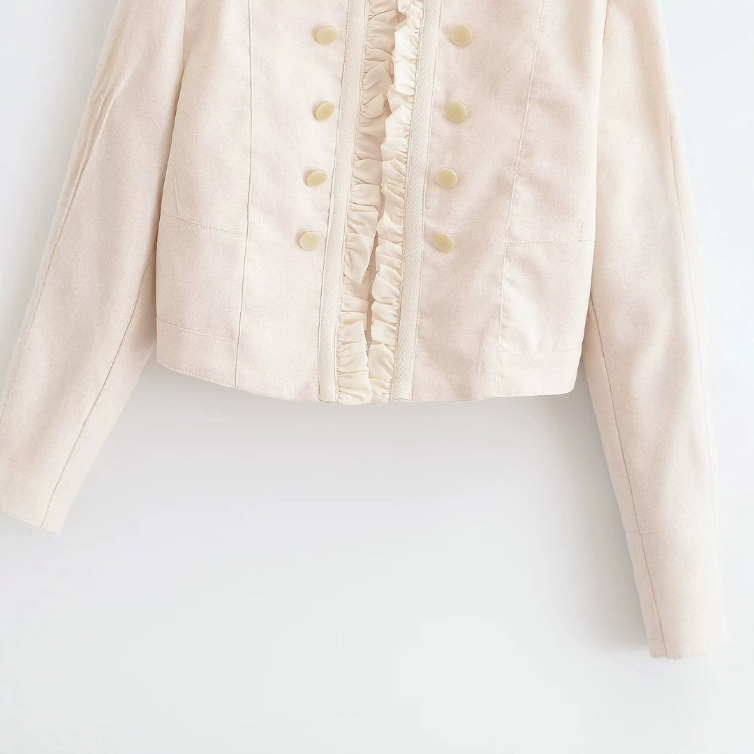 Damen Kurzjacke im militärischen Stil mit Rüschenfront und Stehkragen Echo Archiv