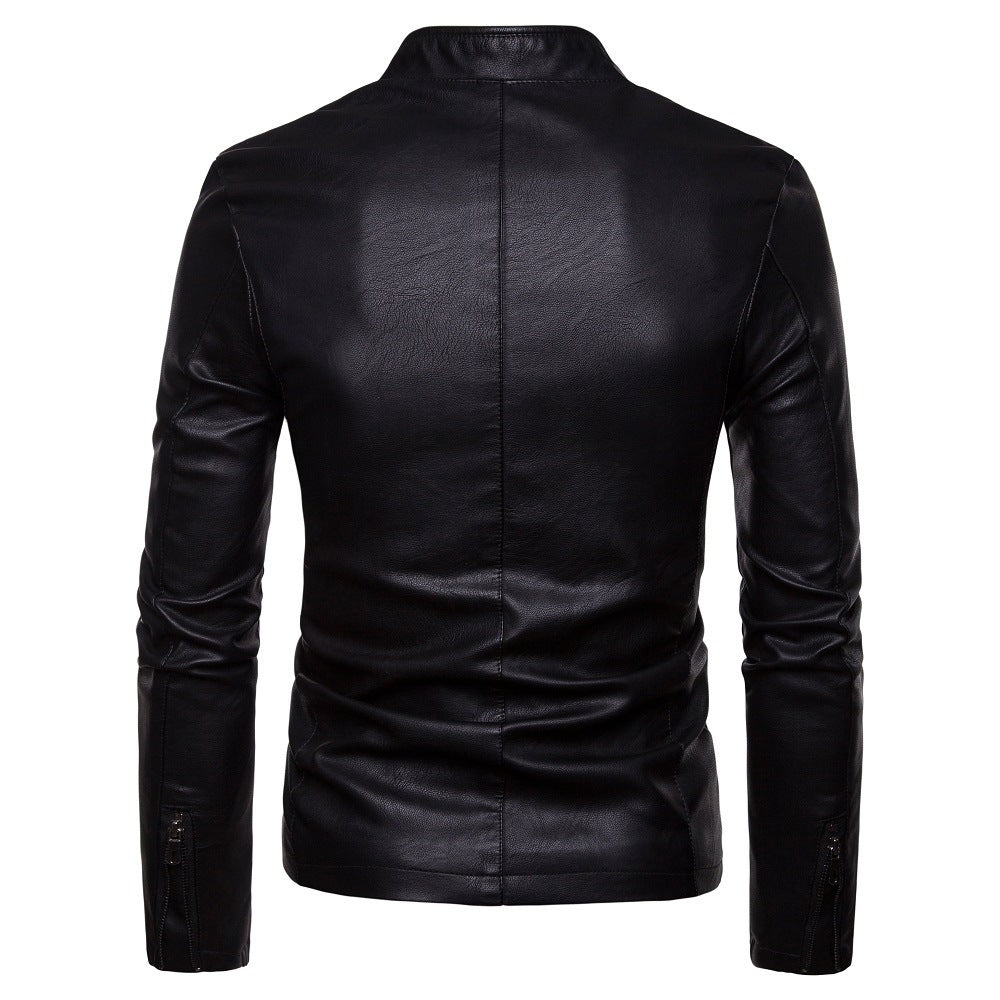 Herren nan schmal geschnittene Lammleder-Bikerjacke mit Stehkragen und tonalen Ziernähten Echo Archiv