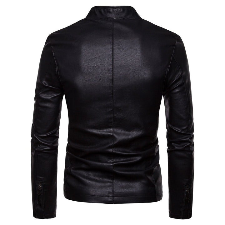 Herren nan schmal geschnittene Lammleder-Bikerjacke mit Stehkragen und tonalen Ziernähten Echo Archiv