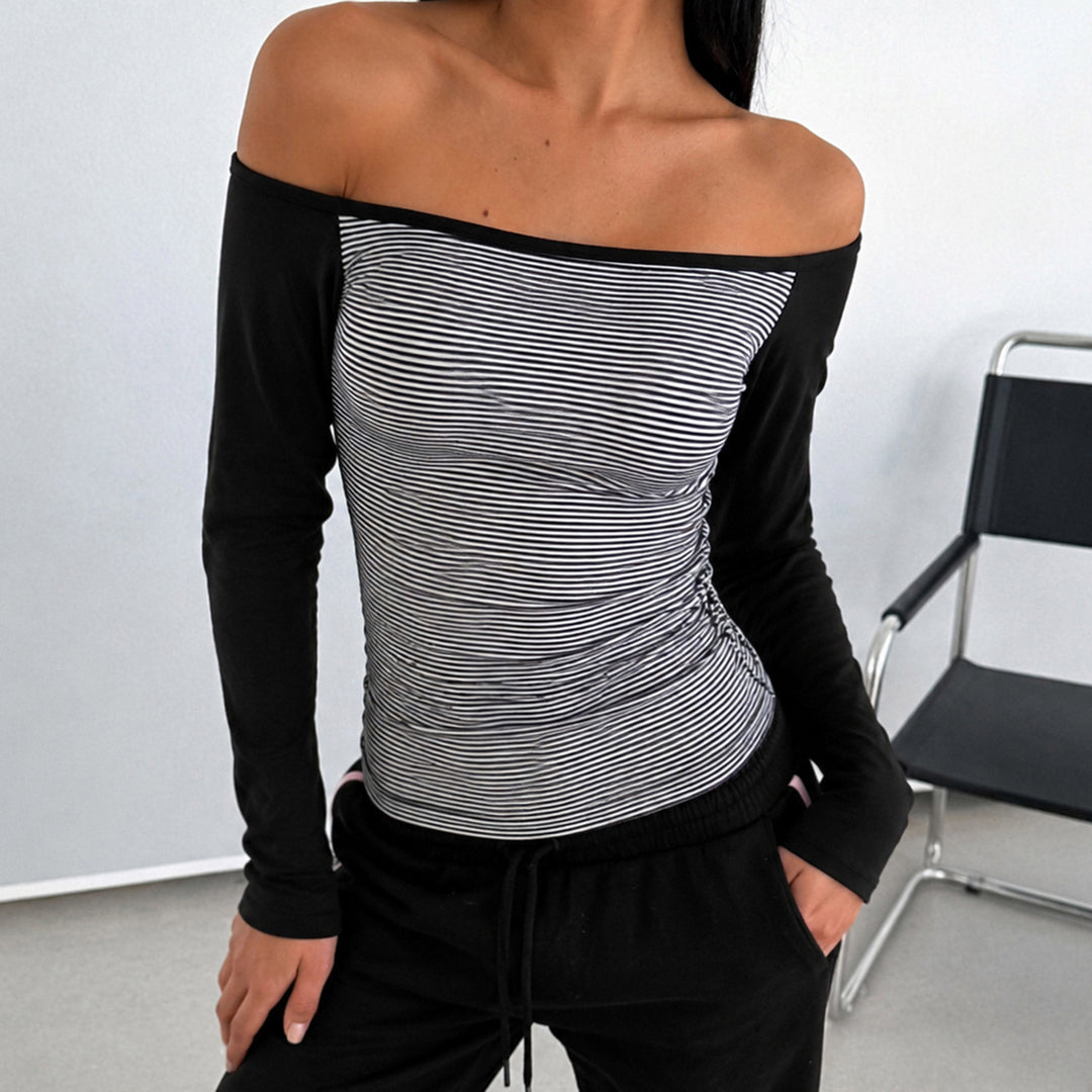 Damen nan figurnahes Raglan-Langarmshirt mit feinem Streifenjersey, schmaler Taille und elastischem Stretchmaterial Echo Archiv