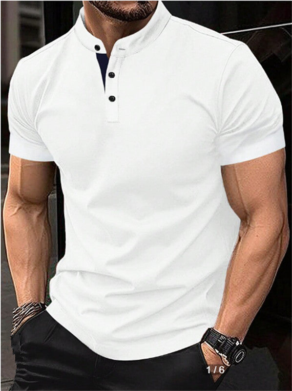 Herren elegantes Kurzarm-Polohemd mit Stehkragen und Knopfleiste Echoarchiv