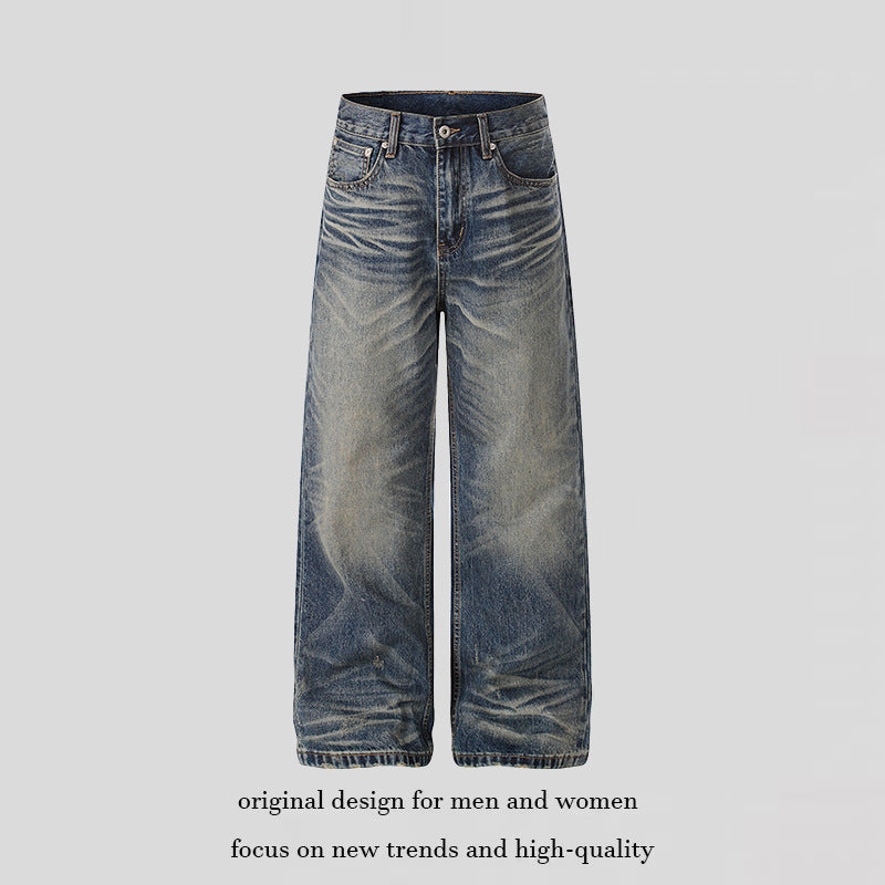 Damen Hochtaillierte weite Denim-Culotte mit Used‑Wash und ausgestellter Silhouette Echoarchiv