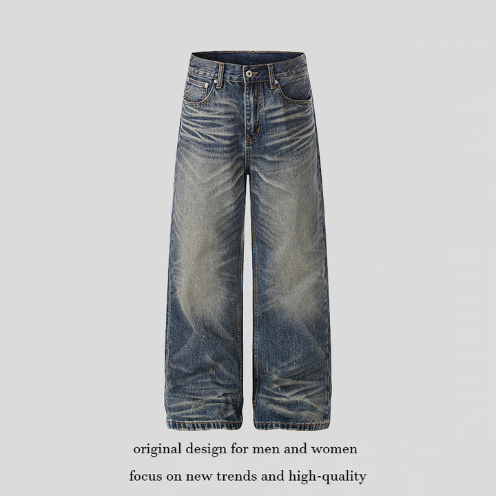 Damen Hochtaillierte weite Denim-Culotte mit Used‑Wash und ausgestellter Silhouette Echoarchiv
