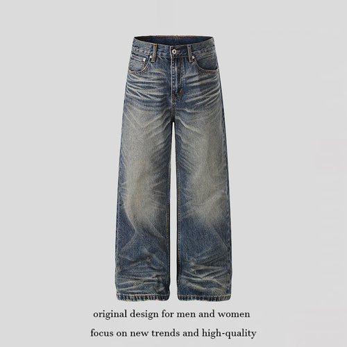Damen Hochtaillierte weite Denim-Culotte mit Used‑Wash und ausgestellter Silhouette Echoarchiv