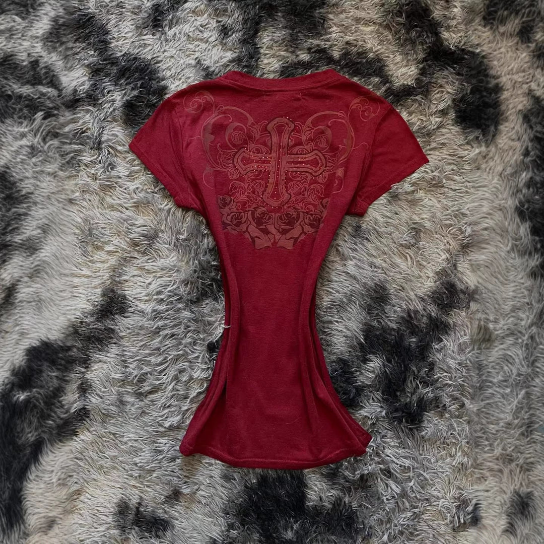 Damen T-Shirt mit aufwendig gestaltetem floralem Druck und Glitzerakzenten Echo Archiv