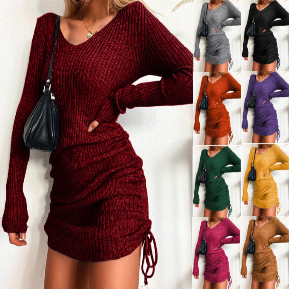 Damen Strick Mini-Kleid mit Raffung und V-Ausschnitt Echo Archiv