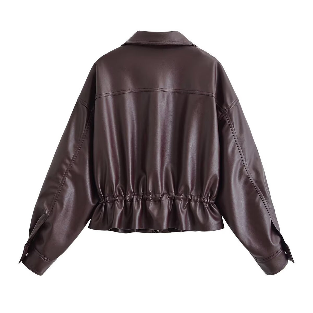 Damen Kurzjacke aus veganem Leder mit Tunnelzug und aufgesetzten Brusttaschen Echo Archiv