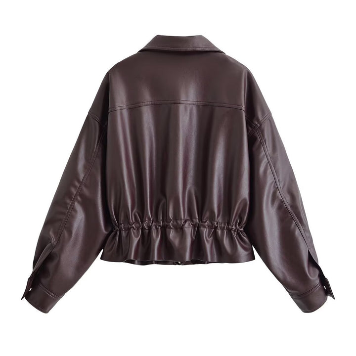 Damen Kurzjacke aus veganem Leder mit Tunnelzug und aufgesetzten Brusttaschen Echo Archiv