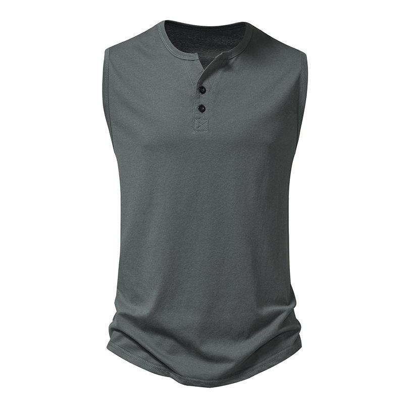 Herren ärmelloses Henley-Shirt mit modernem Knopfdesign Echoarchiv