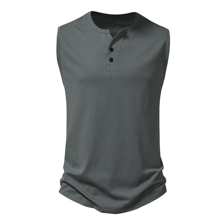 Herren ärmelloses Henley-Shirt mit modernem Knopfdesign Echoarchiv