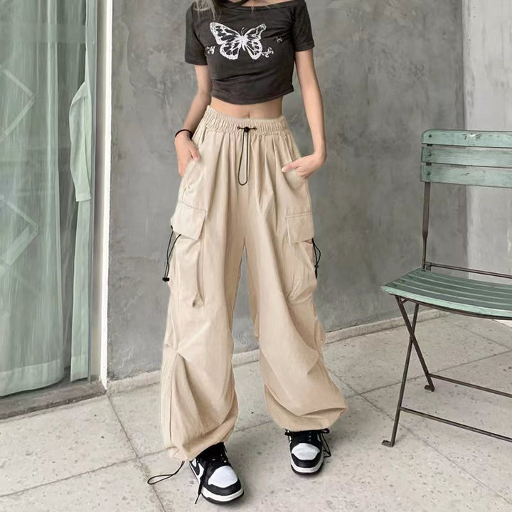 Damen nan weite Cargo-Hose mit Tunnelzugbund, verstellbarem Saum und Mehrfachtaschen Echo Archiv