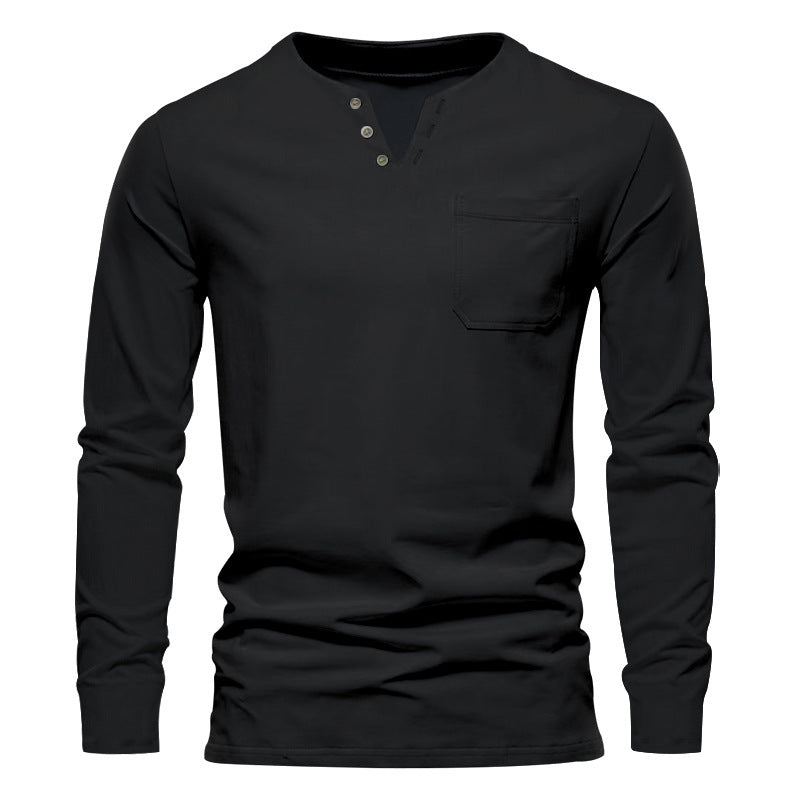 Herren Langarm-Henley-Shirt mit praktischen Knopfdetails und Brusttasche Echoarchiv
