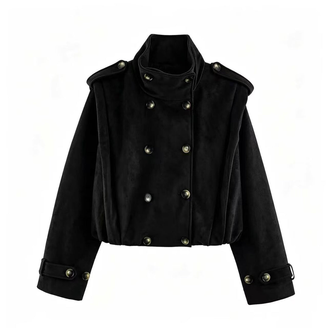 Damen Kurzjacke im Matrosen- und Military-Mix mit hohem Stehkragen, Epauletten und tailliertem Gummizug Echoarchiv
