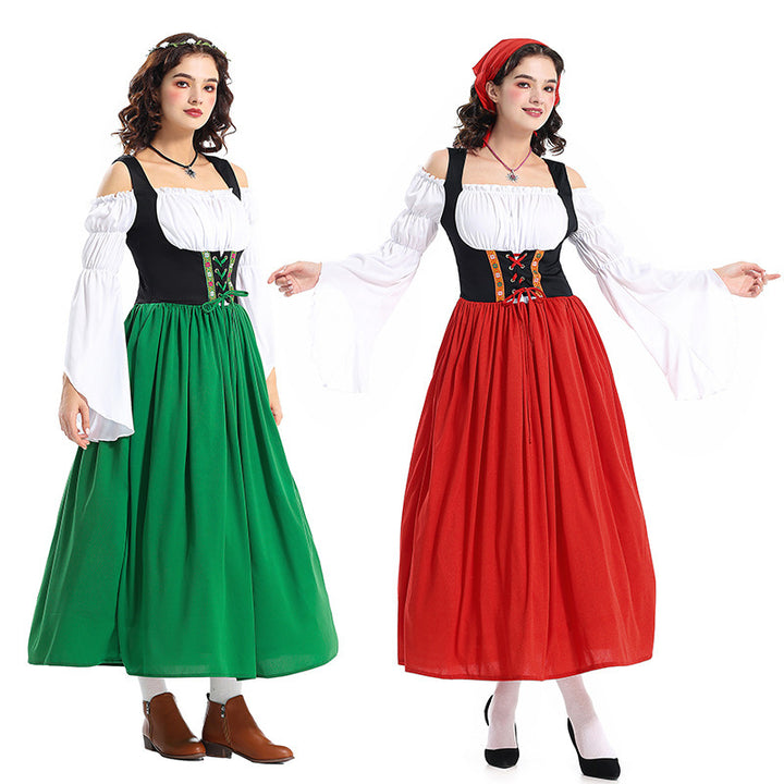 Damen nan Renaissance-Bauernkleid mit geschnürtem Mieder, schulterfreiem Carmen-Oberteil und weitem Rock Echo Archiv