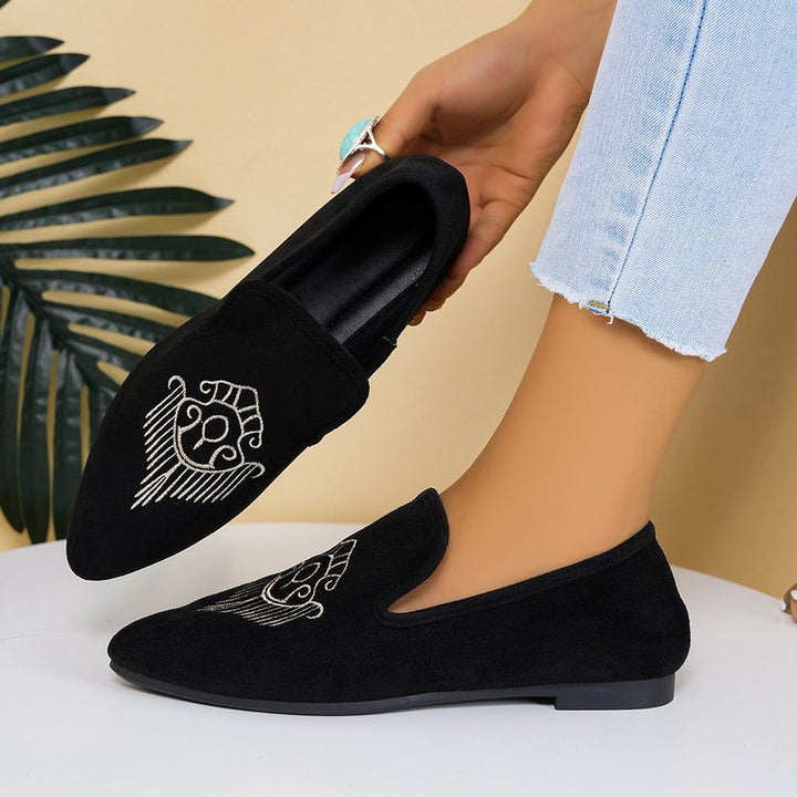 Damen Bestickte Velours-Loafer mit spitzer Zehenpartie und rutschfester Gummisohle – Lioré