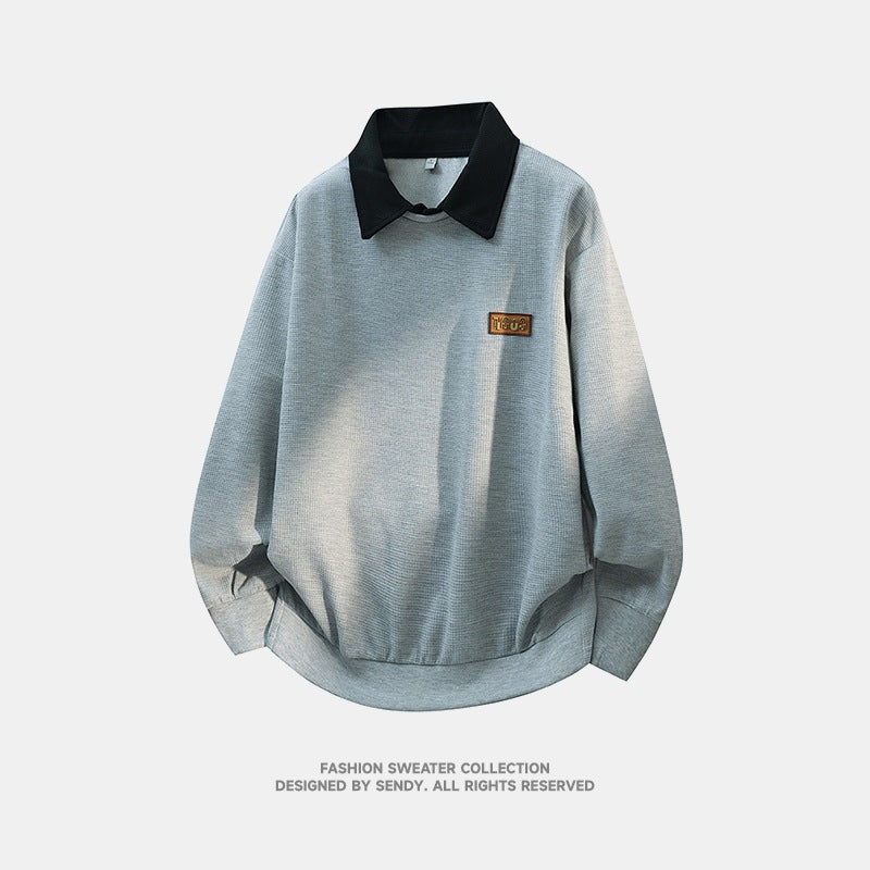 Herren Weitgeschnittenes Polo-Sweatshirt mit Kontrastkragen und Waffelstruktur Echoarchiv