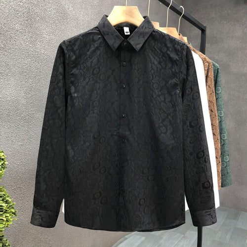 Herren Langärmeliges Jacquard-Hemd mit feinem Blumenrelief und Kentkragen – Arvello