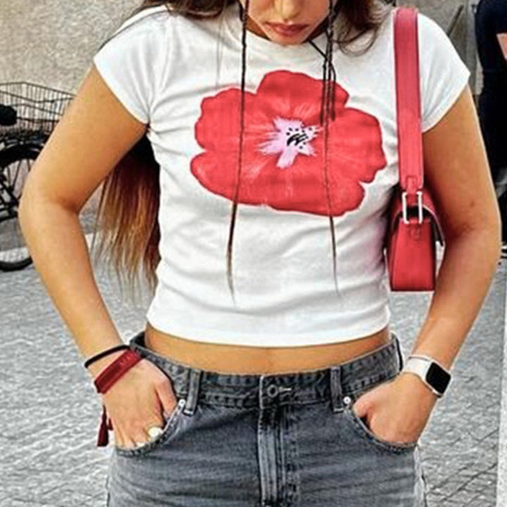 Damen Crop-T-Shirt mit floralem Print Echo Archiv
