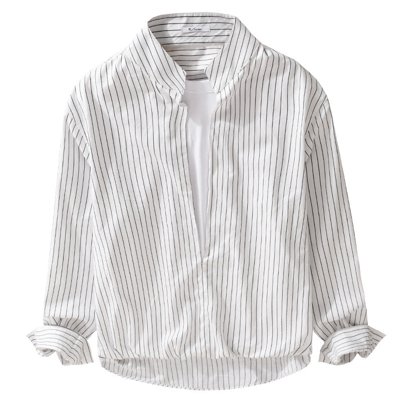 Herren Gestreiftes Oversize-Hemd mit Kentkragen und verdeckter Knopfleiste Echoarchiv