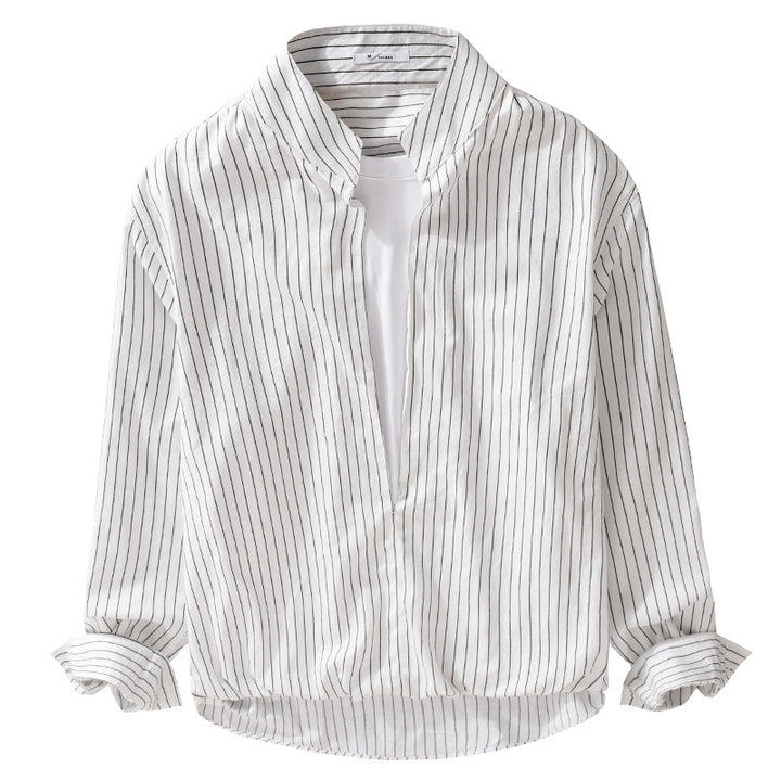 Herren Gestreiftes Oversize-Hemd mit Kentkragen und verdeckter Knopfleiste Echoarchiv