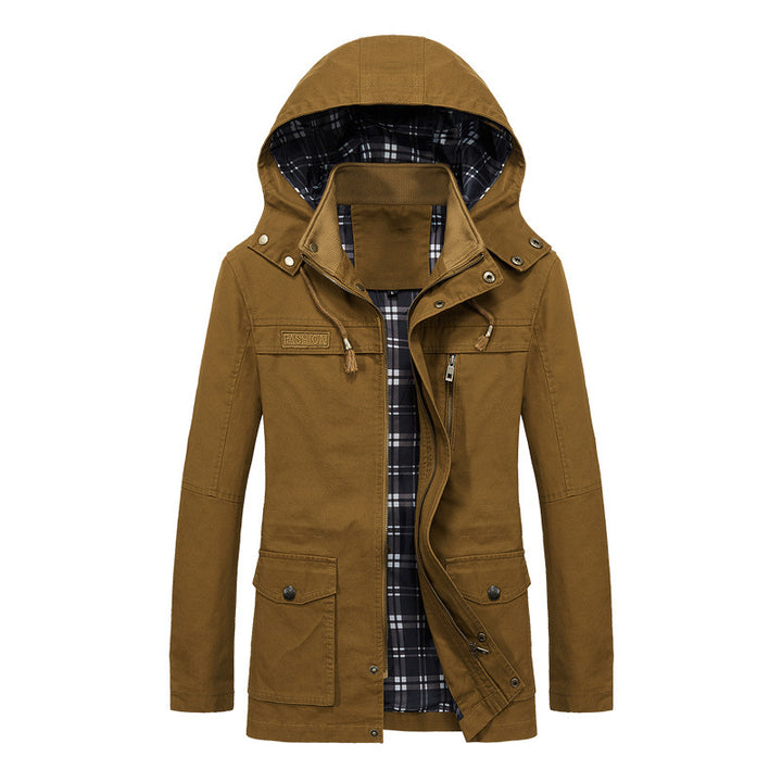 Herren leichter Kapuzen‑Fieldparka aus Baumwollmix mit karierter Innenfütterung Echo Archiv