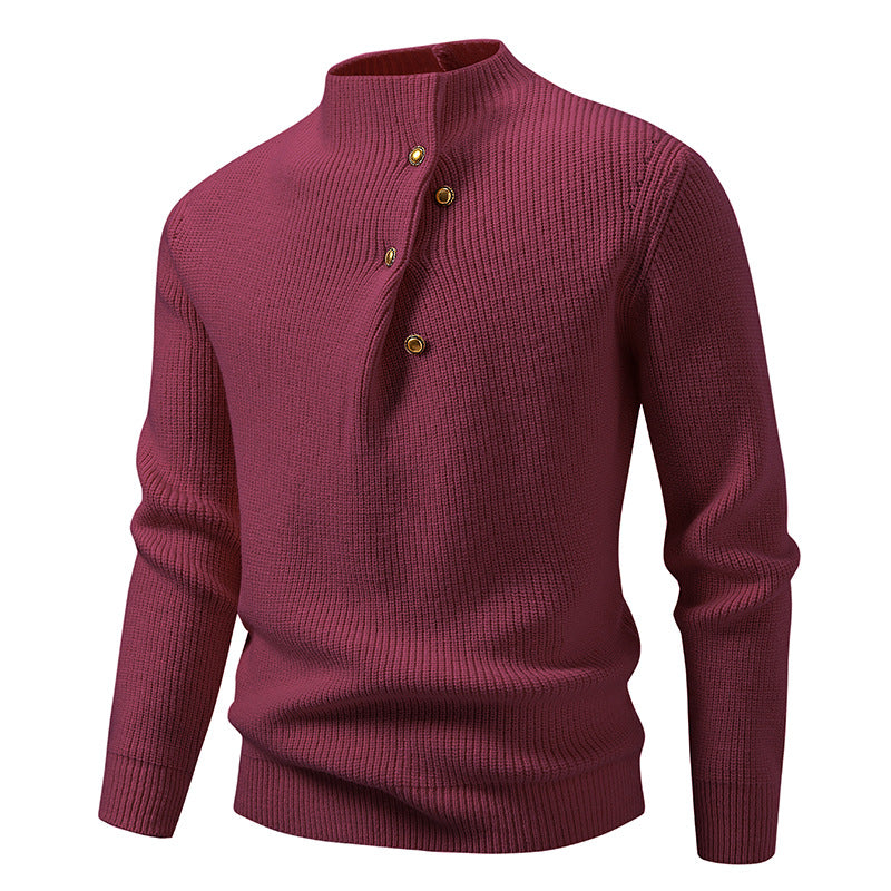 Herren Feinstrick-Pullover mit asymmetrischer Knopfleiste und Stehkragen Echo Archiv