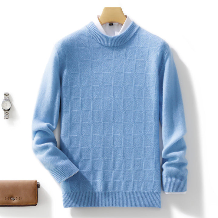 Herren Feiner Rollkragenpullover mit dezenter Quadratstruktur aus Kaschmir‑Mix Echoarchiv