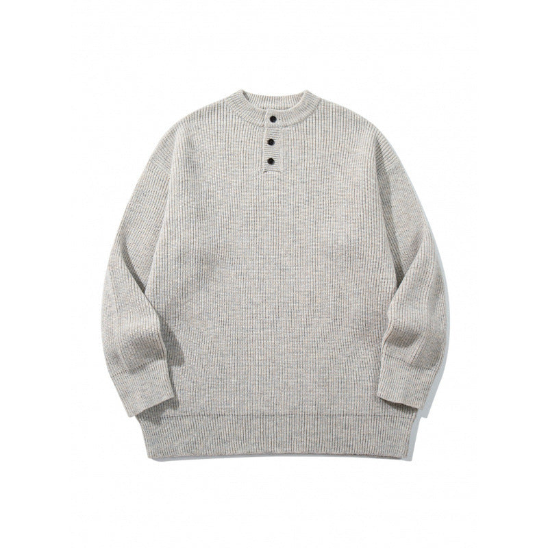 Unisex Oversize Grobstrick-Henley-Pullover mit melierter Struktur und Rippabschlüssen Echo Archiv