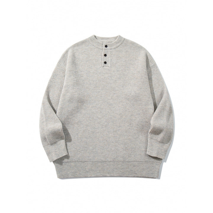 Unisex Oversize Grobstrick-Henley-Pullover mit melierter Struktur und Rippabschlüssen Echo Archiv