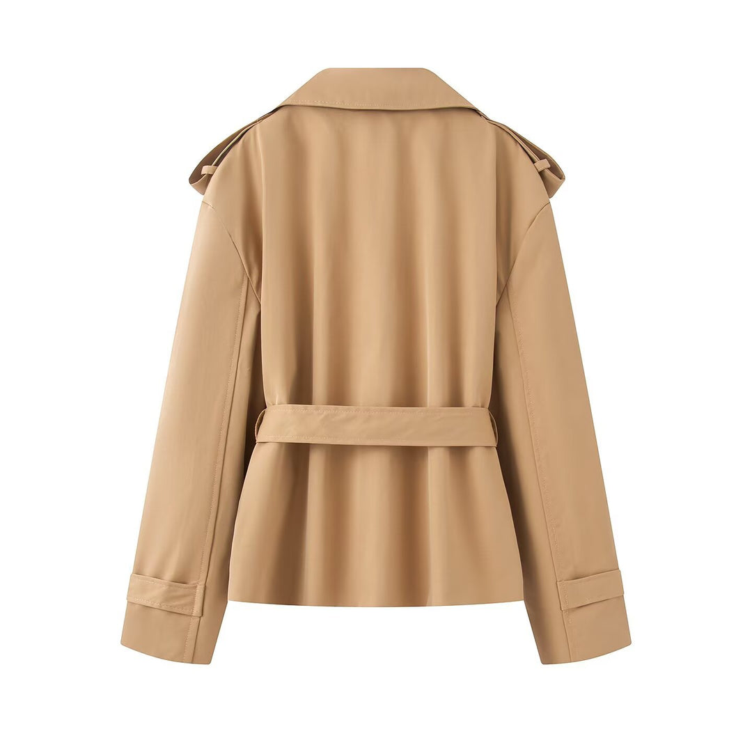 Damen Cropped-Trenchjacke mit weitem Schalkragen und Taillenbindegürtel Echoarchiv