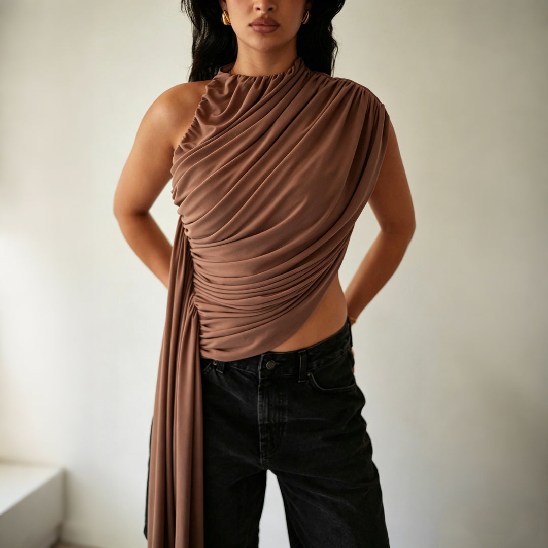 Damen Elegantes asymmetrisches Top mit Drapierungen Echo Archiv