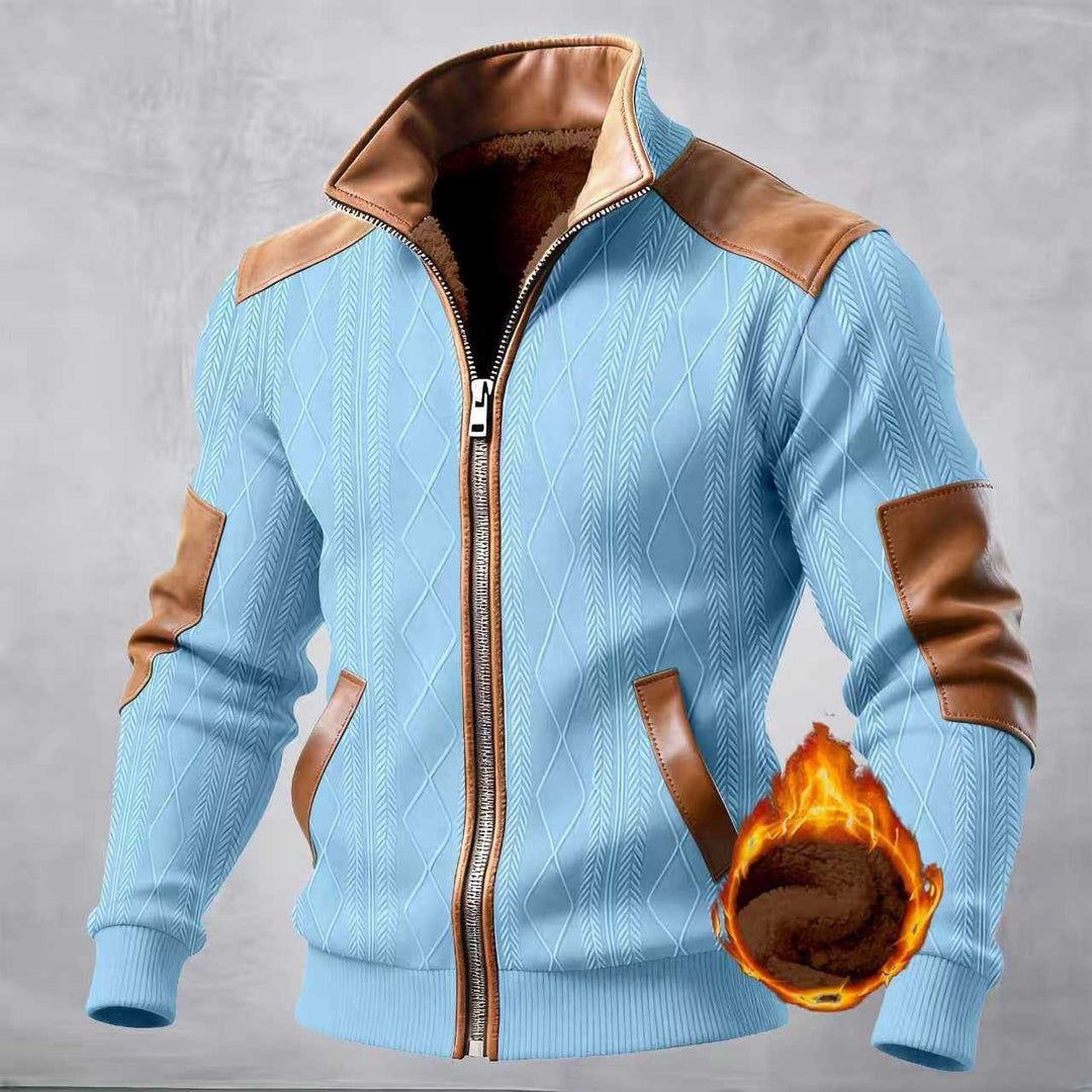 Herren stilvolle Kunstlederjacke mit diagonalem Muster und warmem Innenfutter Echoarchiv