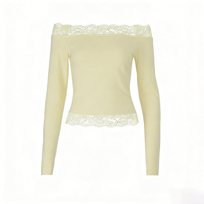 Damen elegantes Off-Shoulder Shirt mit Spitzenbesatz Echo Archiv