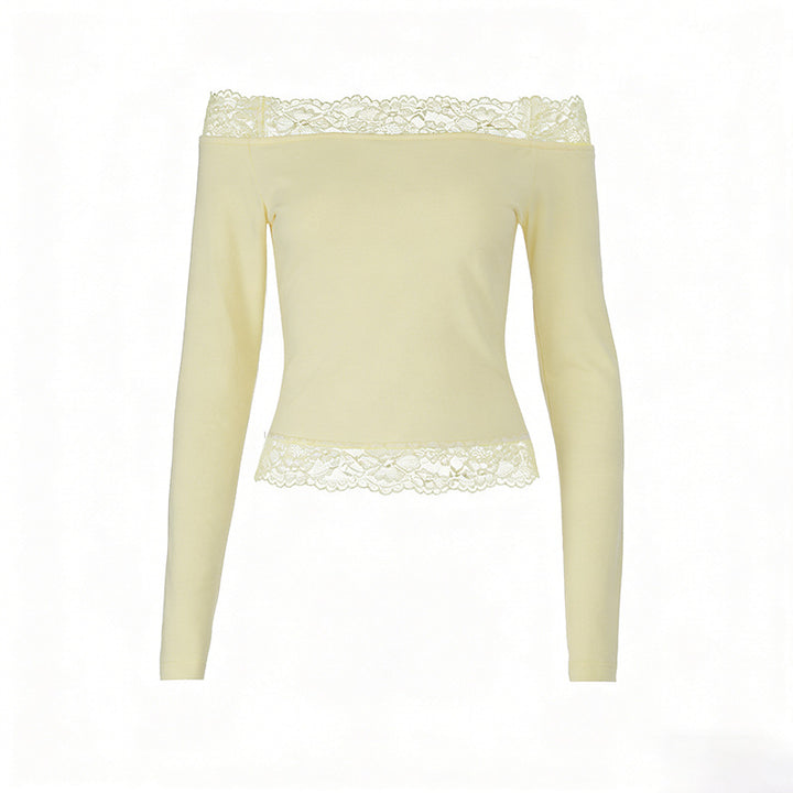 Damen elegantes Off-Shoulder Shirt mit Spitzenbesatz Echo Archiv